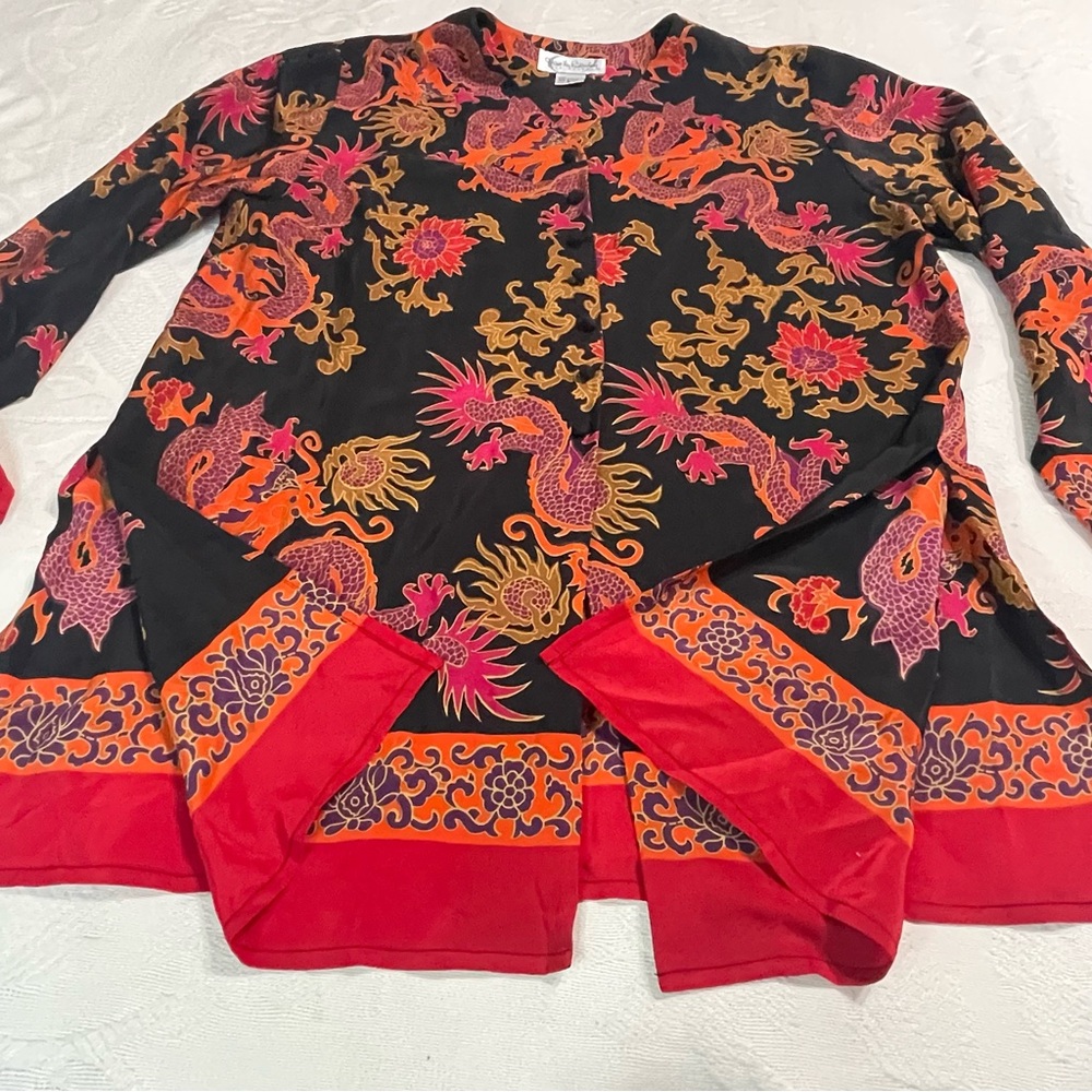 VTG Diane von‎ Furstenberg Silk Assets Dragon Print Tunic Blouse - Picture 4 of 11